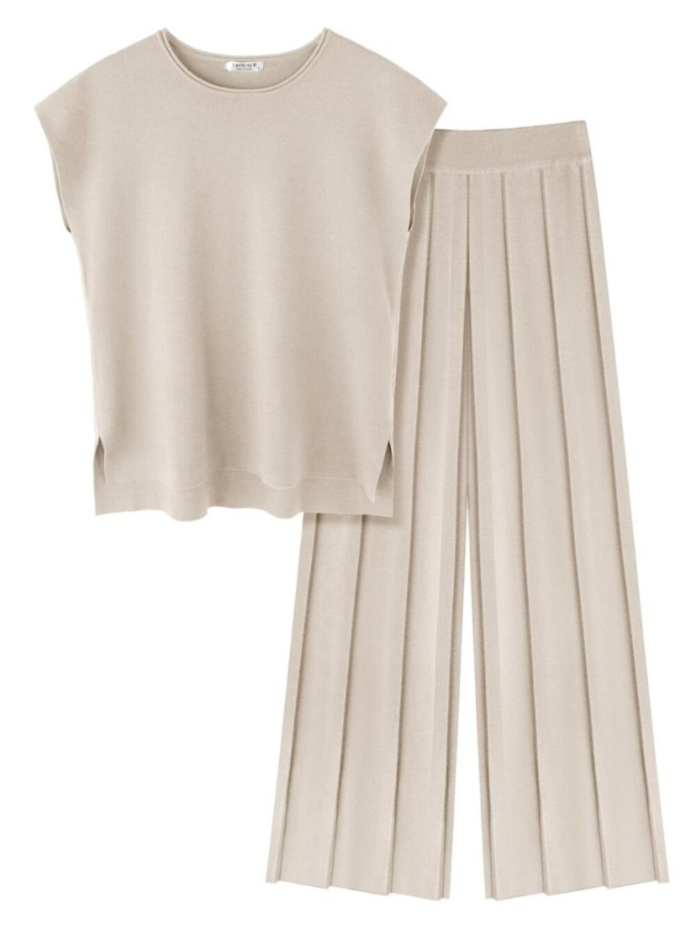 Lounge Sets for Women Two Piece Outfits Knit Cap Sleeve Tops Wide Leg Pleated